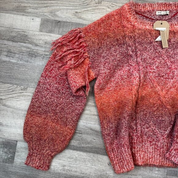Frye + Co NWT wool blend space dyed  ombre fringe womens sweater size medium I43 - Picture 2 of 11